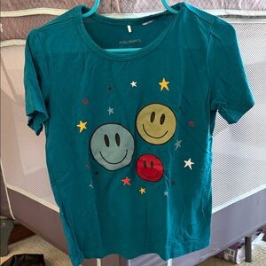 Posh Peanut Teal Tee with Colorful Smiley Faces